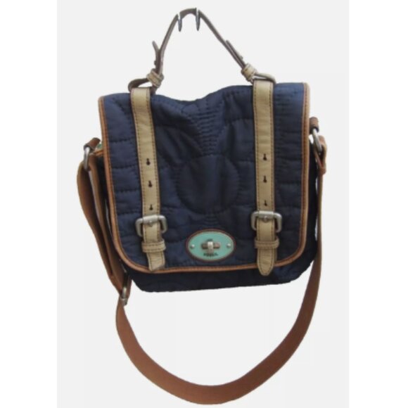 FOSSIL Key-Per Quilted Fabric & Leather Crossbody Satchel Messenger Bag - Picture 1 of 4